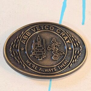 Vintage ABB Vetco Gray Solid Brass Belt Buckle 3.5" Unique Industrial Design VTG